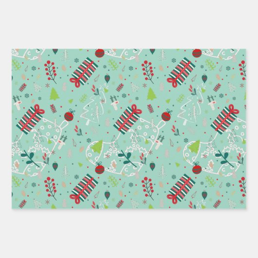 Feuille De Papier Cadeau Cute Reindeer, Trees & Snowflakes Festive Design (Devant)