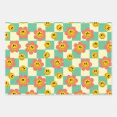 Feuille De Papier Cadeau Cute Retro motifs en damier avec fleurs (Devant)