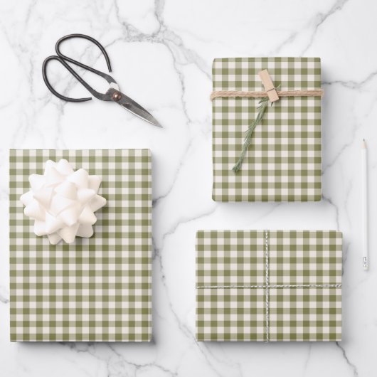 Feuille De Papier Cadeau Cute Rétro Olive Green En vichy Plaid Motif (Recto)