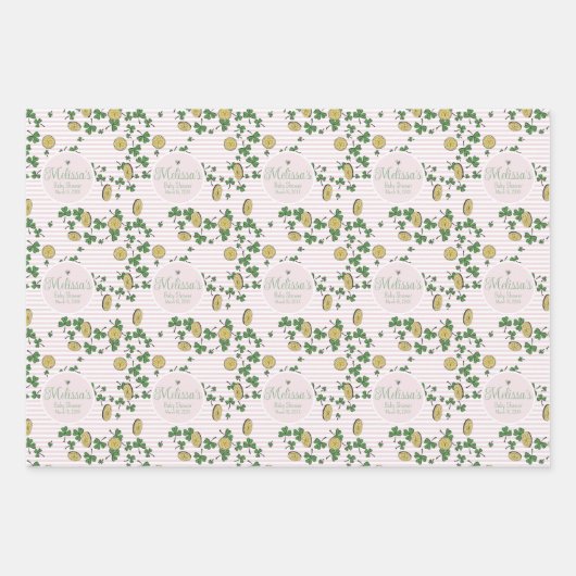 Feuille De Papier Cadeau Cute rose et vert Clochers Baby shower irlandais (Devant)