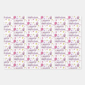 Feuille De Papier Cadeau Cute Rose Joyeux Cupcakes d'anniversaire, étoiles  (Devant)