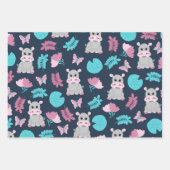 Feuille De Papier Cadeau Cute rose Turquoise Hippo Papillon Floral Lily Pad (Devant 3)