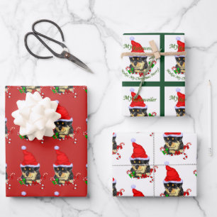 Feuille De Papier Cadeau Cute Rottweiler Puppy Père Noël Noël