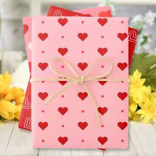 Feuille De Papier Cadeau Cute Rouge Rose Coeurs Blancs Motifs