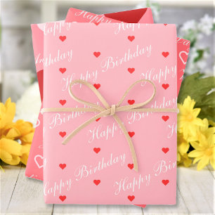 Feuille De Papier Cadeau Cute Rouge Rose Coeurs Blancs Texte Personnalisé S