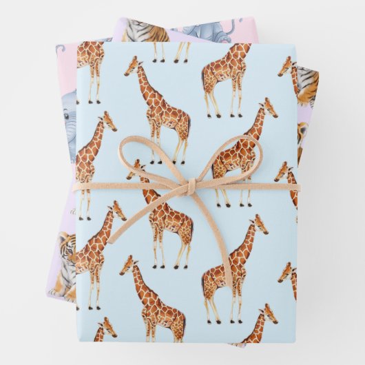 Feuille De Papier Cadeau Cute Safari Jungle Animaux éléphant Tiger Giraffe (En situation)