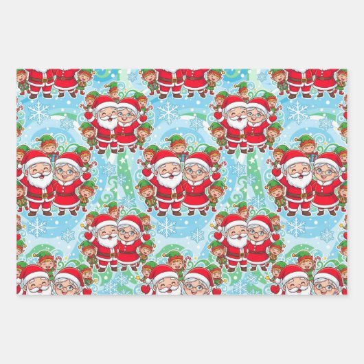 Feuille De Papier Cadeau Cute Santa & Elves Christmas Pattern (Devant)