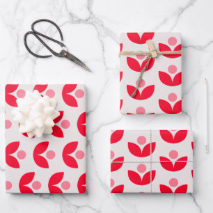 Feuille De Papier Cadeau Cute Scandinave Botanique Géométrique Art Rose Rou