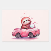 Feuille De Papier Cadeau Cute Sloth Driving a Pink Convertible (Devant 2)
