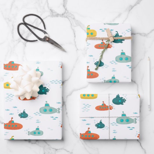 Feuille De Papier Cadeau Cute Submarine Nautical Deep Sea Fish Pattern (Recto)