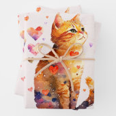 Feuille De Papier Cadeau Cute Tabby Chat avec Coeurs (En situation)