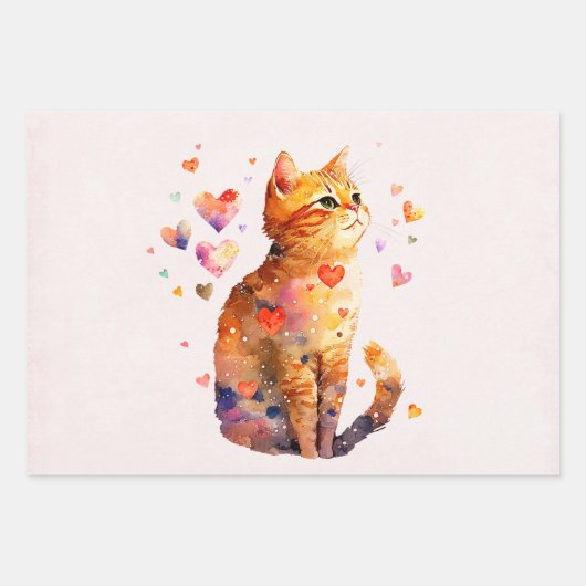 Feuille De Papier Cadeau Cute Tabby Chat avec Coeurs (Devant)