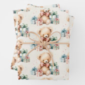 Feuille De Papier Cadeau Cute Teddy Bear avec Noël Présents Motif (En situation)