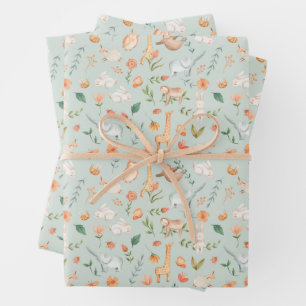 Feuille De Papier Cadeau Cute Turquoise bébé animal Pastel Motif