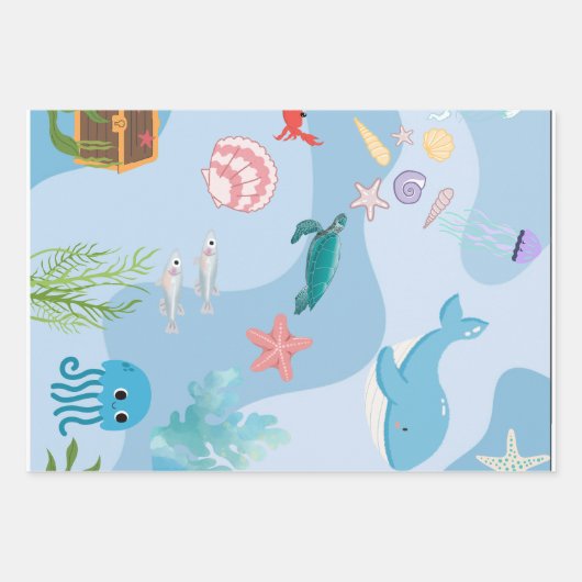 Feuille De Papier Cadeau Cute Under the Sea Friends (Devant)