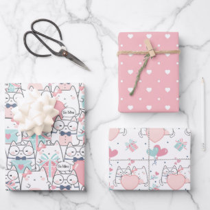 Feuille De Papier Cadeau Cute Valentine Heart Love Chats Motif