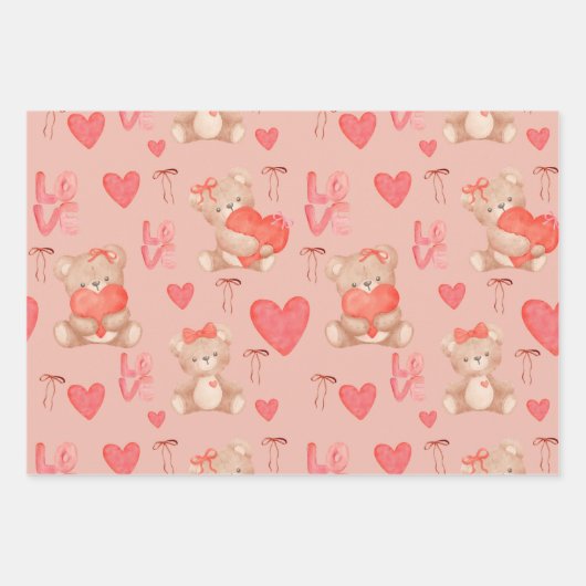 Feuille De Papier Cadeau Cute Valentines Brown Teddy Bear Seamless Pattern (Devant)