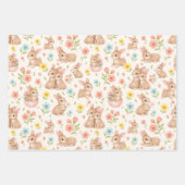 Feuille De Papier Cadeau Cute Watercolor Bunnies & Flowers Pattern (Devant)