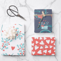 Cute Whimsical Coeurs Fleurs Motif Marine Bleu