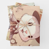 Feuille De Papier Cadeau Cute White Rabbit Wonderland Whimsical Timekeeper (En situation)