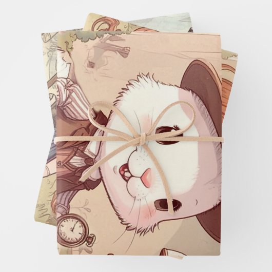 Feuille De Papier Cadeau Cute White Rabbit Wonderland Whimsical Timekeeper (En situation)