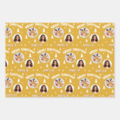 Feuille De Papier Cadeau Cute Yellow Reindeer Kid`s Name Photo Christmas (Devant)