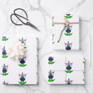 Feuille De Papier Cadeau Cute Zebra Anniversaire de enfant Safari Motif ani