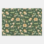 Feuille De Papier Cadeau CuteJungle Animaux sur Arrière - plan vert foncé (Devant)