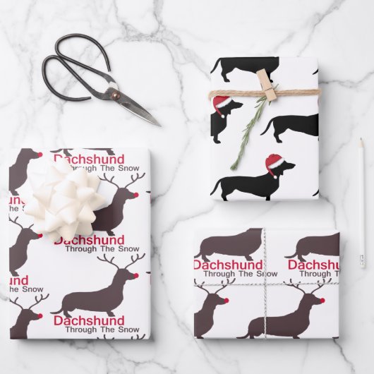 Feuille De Papier Cadeau Dachshund De Noël À Travers La Neige (Recto)