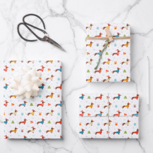 Feuille De Papier Cadeau Dachshund de Noël en pulls tricotés d'hiver