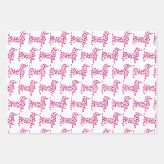 Feuille De Papier Cadeau Dachshund fait dans les Coeurs Rose (Devant)