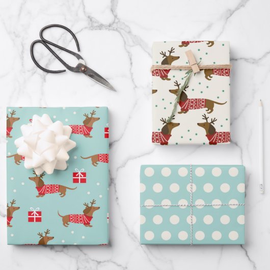 Feuille De Papier Cadeau Dachshund joueur en pulls de Noël  (Recto)