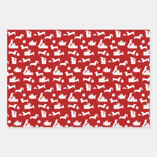 Feuille De Papier Cadeau Dachshund Noël rouge et noir (Devant 3)