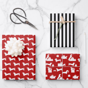 Feuille De Papier Cadeau Dachshund Noël rouge et noir