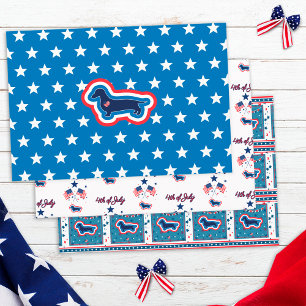 Feuille De Papier Cadeau Dachshund Patriotique Rouge Blanc Et Bleu 4 juille