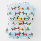 Feuille De Papier Cadeau Dachshunds Reindeer Sledge Motif de Noël (En situation)