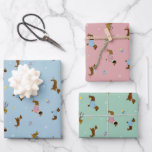 Feuille De Papier Cadeau Dachshunds Snowflakes Cadeaux Pastel Vintage<br><div class="desc">Cet ensemble de trois papiers d'emballage en rose,  vert clair et bleu clair,  avec des dachshunds,  des flocons de neige et des cadeaux,  crée une atmosphère d'hiver cosy. Son design vintage et charmant en fait un véritable atout.</div>