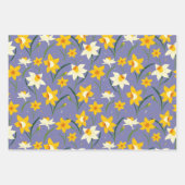 Feuille De Papier Cadeau Daffodiques sur bleu pourpre (Devant 3)