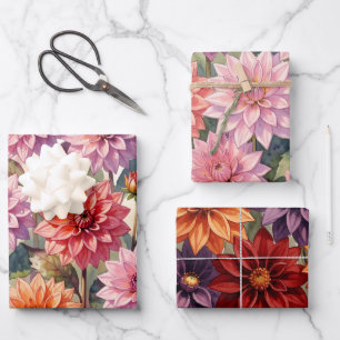 Feuille De Papier Cadeau Dahlia Floral Coloré Botanique de Printemps