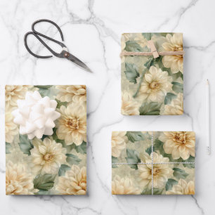Feuille De Papier Cadeau Dahlia Flower Motif avec Découpage verte