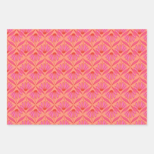 Feuille De Papier Cadeau Daisy Damask Pattern - rose et orange (Devant 2)