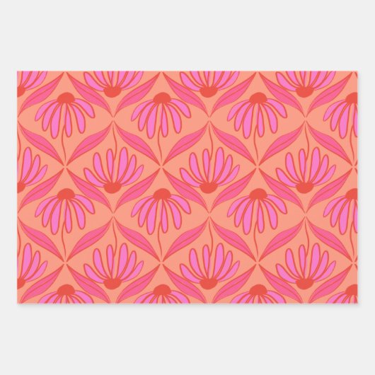 Feuille De Papier Cadeau Daisy Damask Pattern - rose et orange (Devant)