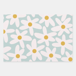 Feuille De Papier Cadeau Daisy Time Cute Retro Floral Pattern Ice Blue
