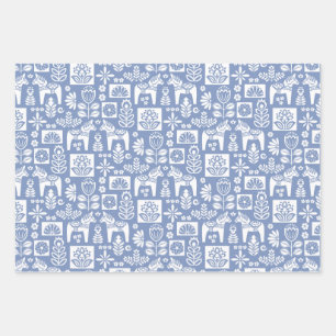 Feuille De Papier Cadeau Dala Horse Collage Périwinkle