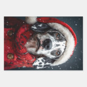 Feuille De Papier Cadeau Dalmatie festive à Père Noël Attire (Devant 3)