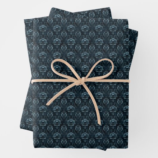 Feuille De Papier Cadeau Damas bleu foncé (En situation)