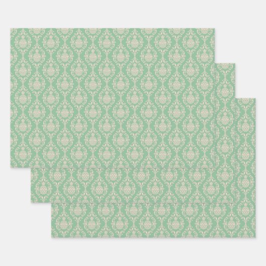 Feuille De Papier Cadeau Damas d'ananas vert (Lot)