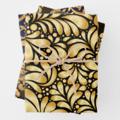 Feuille De Papier Cadeau Damask Gold & Black Wrapping paper 3 sheets set (En situation)