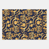 Feuille De Papier Cadeau Damask Gold & Black Wrapping paper 3 sheets set (Devant 3)