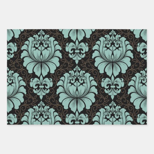 Feuille De Papier Cadeau Damask Wrapping Paper Flat Sheet Set of 3 (Devant)
